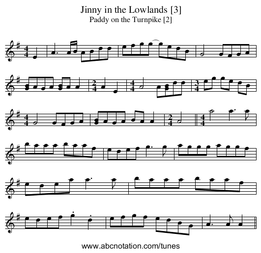 Jinny in the Lowlands [3] - staff notation