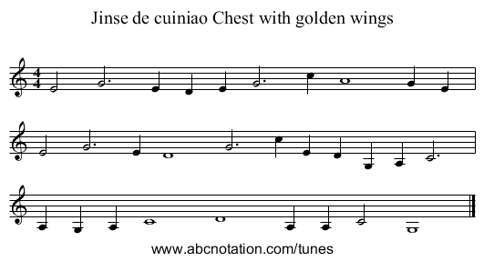 Jinse de cuiniao Chest with golden wings - staff notation