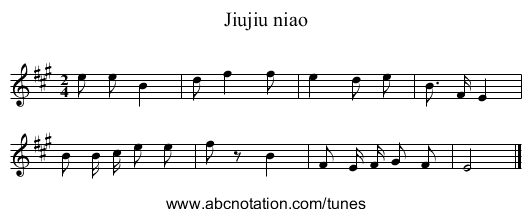 Jiujiu niao - staff notation