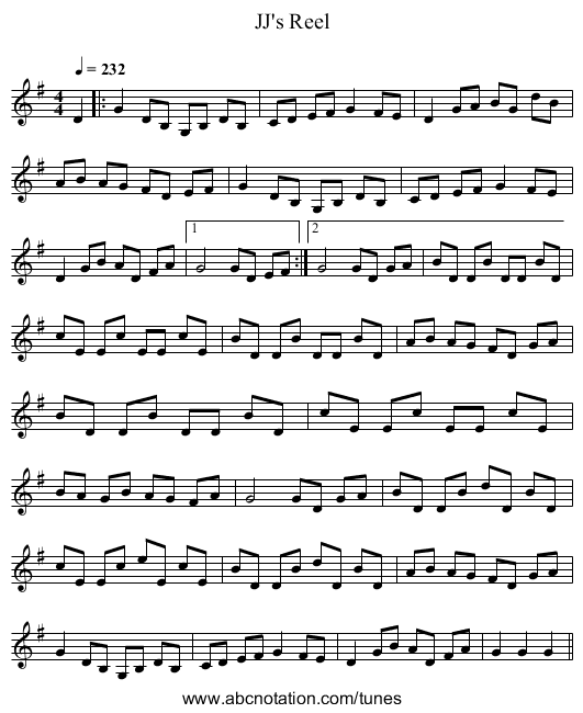 JJ's Reel - staff notation