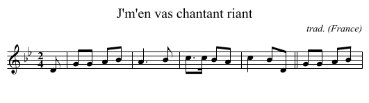 J'm'en vas chantant riant - staff notation