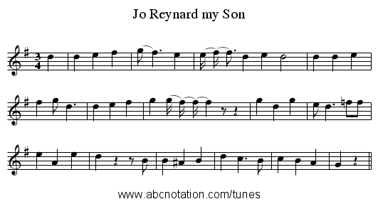 Jo Reynard my Son - staff notation