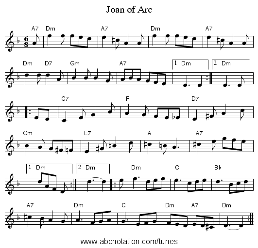 Joan of Arc - staff notation