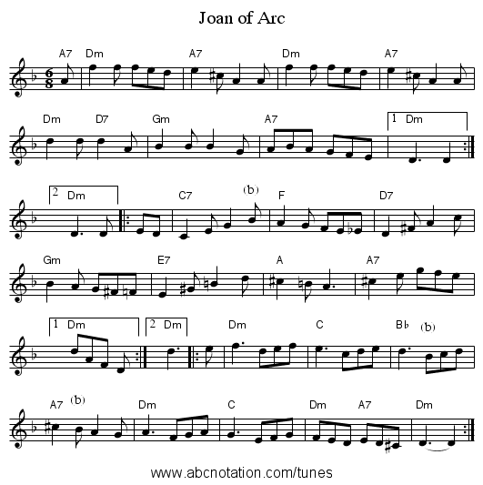 Joan of Arc - staff notation