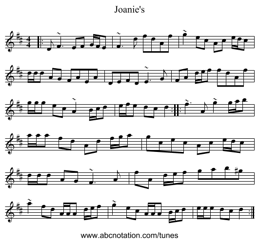 Joanie's - staff notation