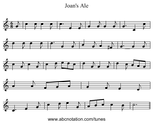Joan's Ale - staff notation