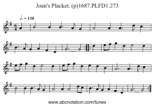 Joan's Placket. (p)1687.PLFD1.273 - staff notation