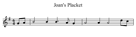 Joan's Placket - staff notation