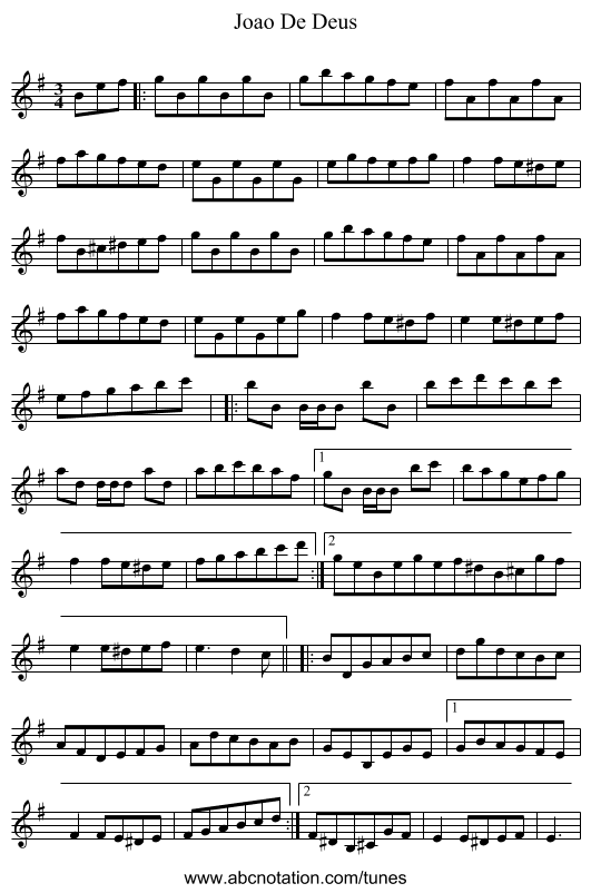 Joao De Deus - staff notation