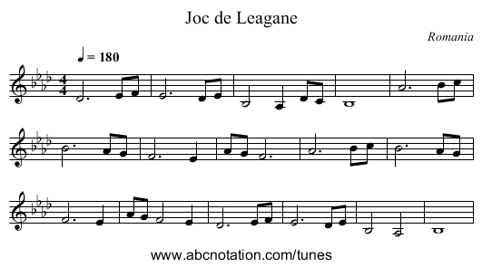 Joc de Leagane - staff notation