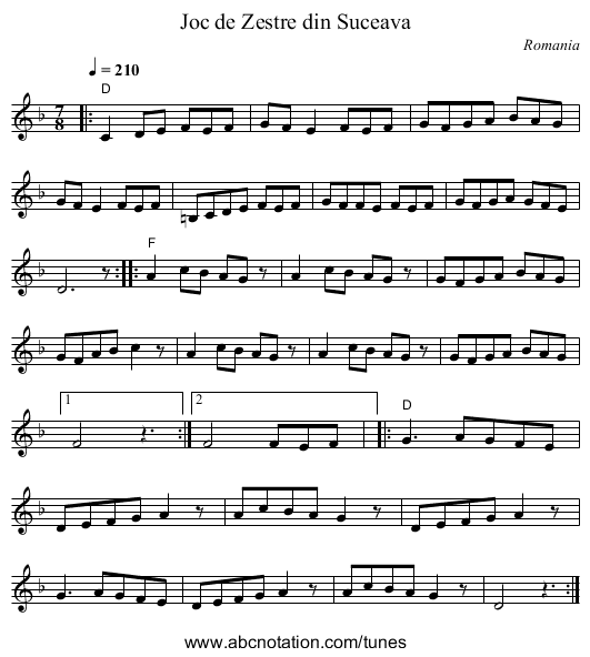 Joc de Zestre din Suceava - staff notation