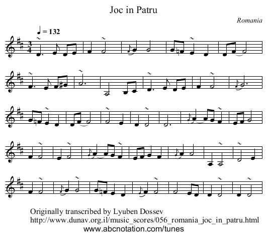 Joc in Patru - staff notation