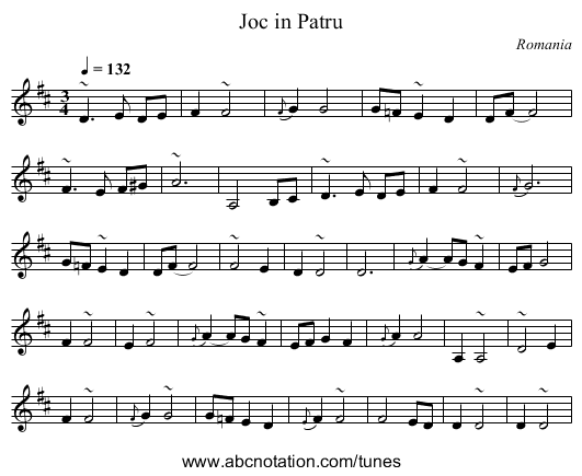 Joc in Patru - staff notation