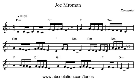 Joc Mroman - staff notation