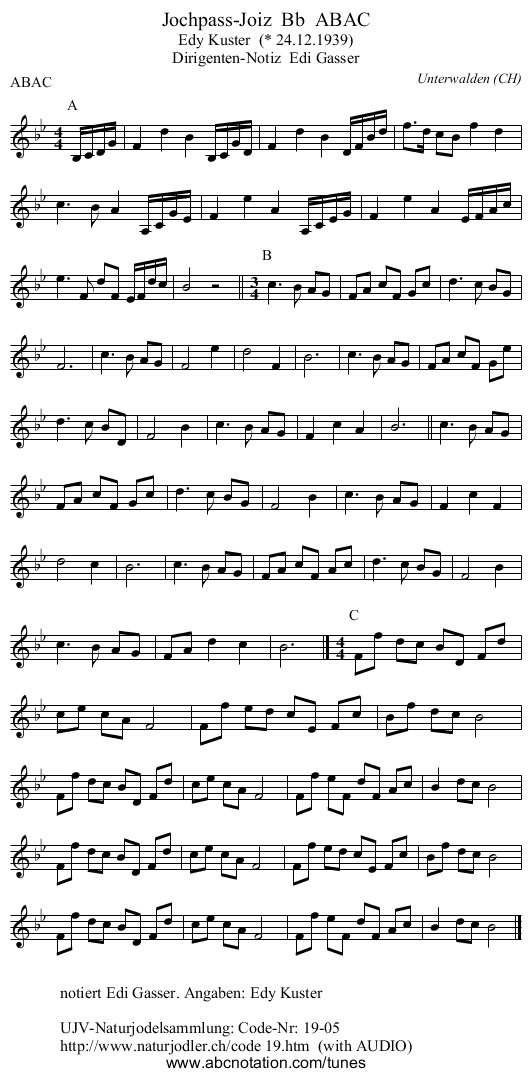 Jochpass-Joiz  Bb  ABAC - staff notation