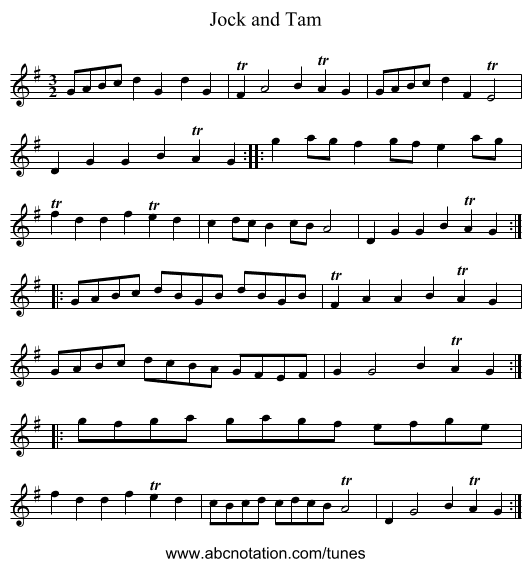 Jock and Tam - staff notation