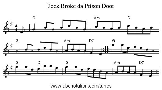 Jock Broke da Prison Door - staff notation