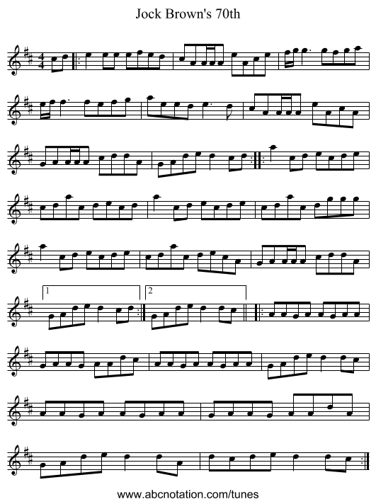 Jock Brown's 70th - staff notation