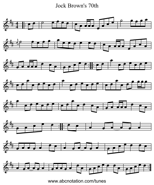 Jock Brown's 70th - staff notation