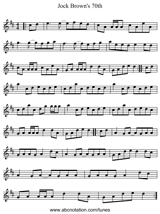 Jock Brown's 70th - staff notation