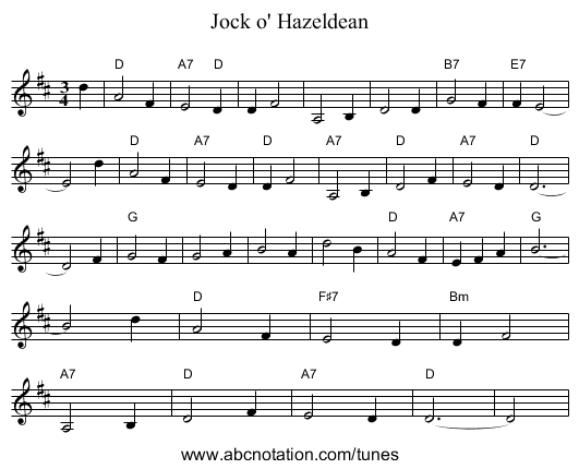Jock o' Hazeldean - staff notation