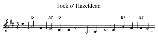 Jock o' Hazeldean - staff notation