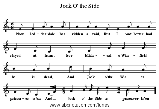 Jock O' the Side - staff notation