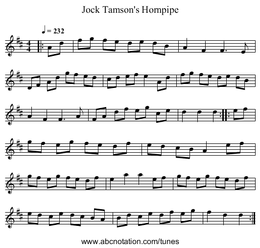 Jock Tamson's Hornpipe - staff notation