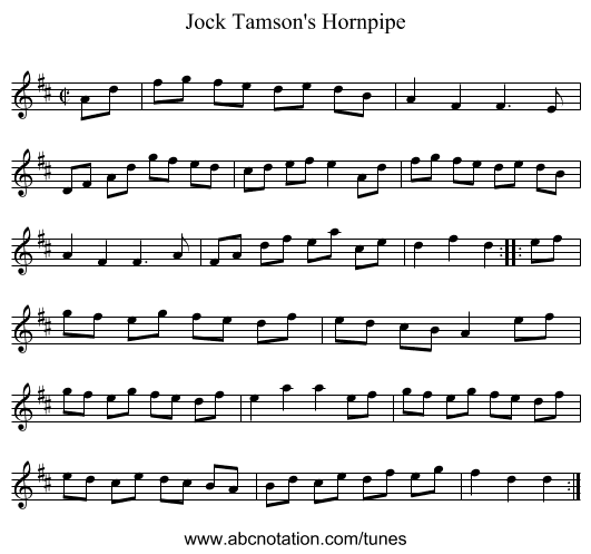 Jock Tamson's Hornpipe - staff notation