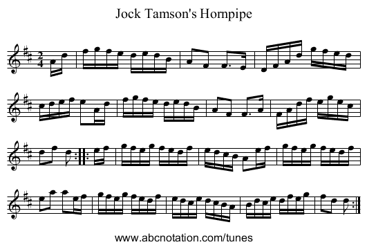 Jock Tamson's Hornpipe - staff notation