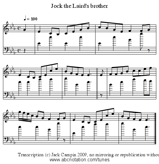 Jock the Laird's brother - staff notation
