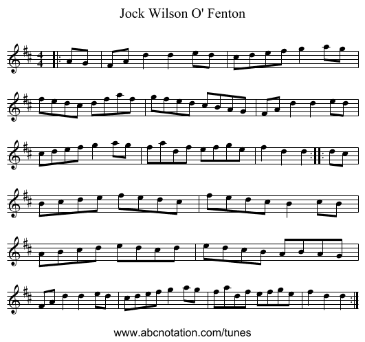 Jock Wilson O' Fenton - staff notation
