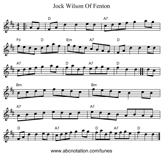 Jock Wilson Of Fenton - staff notation