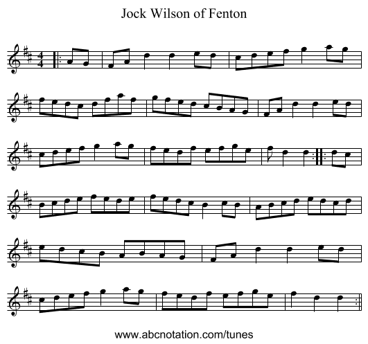 Jock Wilson of Fenton - staff notation