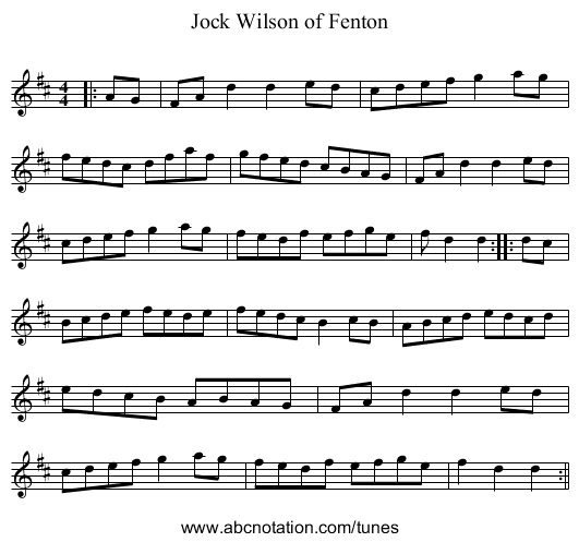 Jock Wilson of Fenton - staff notation
