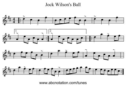 Jock Wilson's Ball - staff notation
