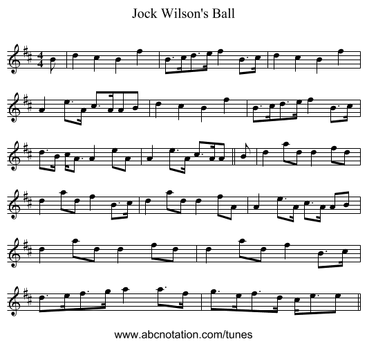Jock Wilson's Ball - staff notation