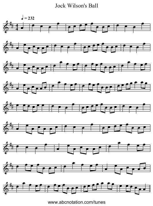 Jock Wilson's Ball - staff notation