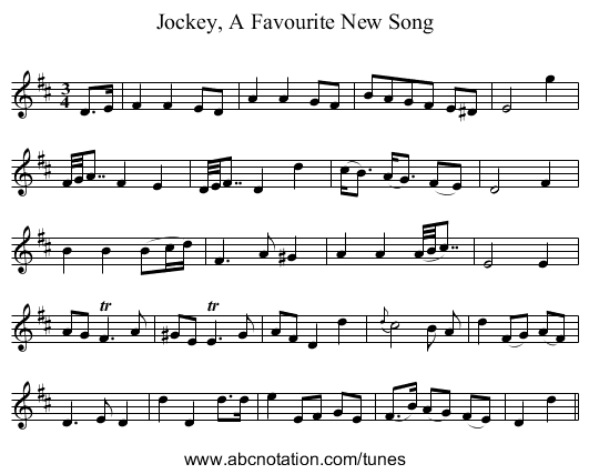 Jockey, A Favourite New Song - staff notation