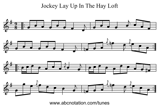 Jockey Lay Up In The Hay Loft - staff notation