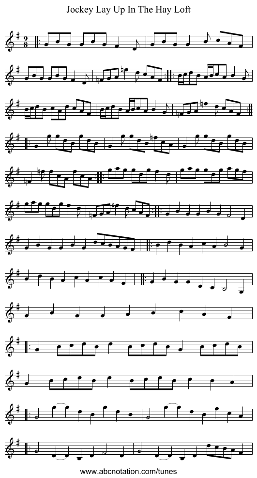 Jockey Lay Up In The Hay Loft - staff notation
