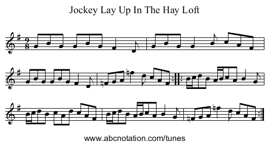 Jockey Lay Up In The Hay Loft - staff notation