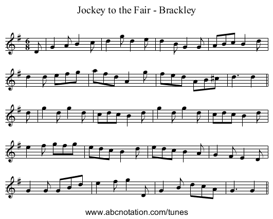Jockey to the Fair - Brackley - staff notation