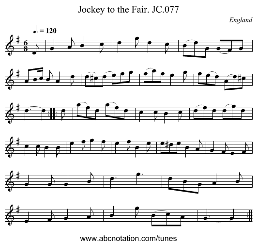 Jockey to the Fair. JC.077 - staff notation