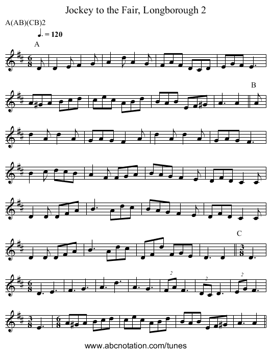 Jockey to the Fair, Longborough 2 - staff notation