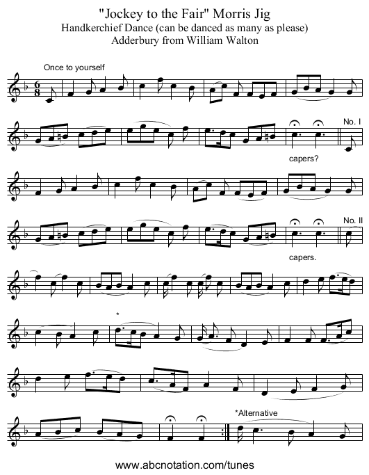 Jockey to the Fair Morris Jig - staff notation