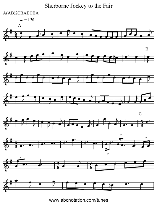 Jockey to the Fair, Sherborne - staff notation