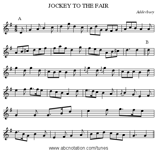JOCKEY TO THE FAIR - staff notation