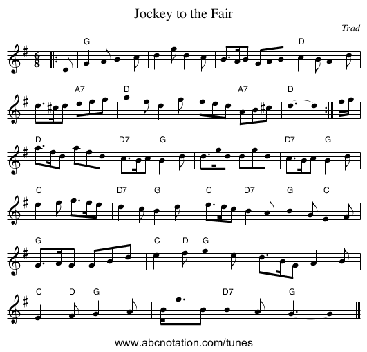 Jockey to the Fair - staff notation