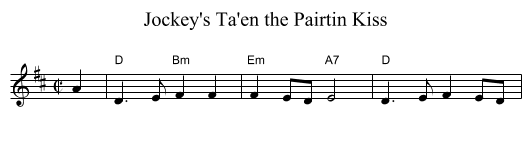 Jockey's Ta'en the Pairtin Kiss - staff notation